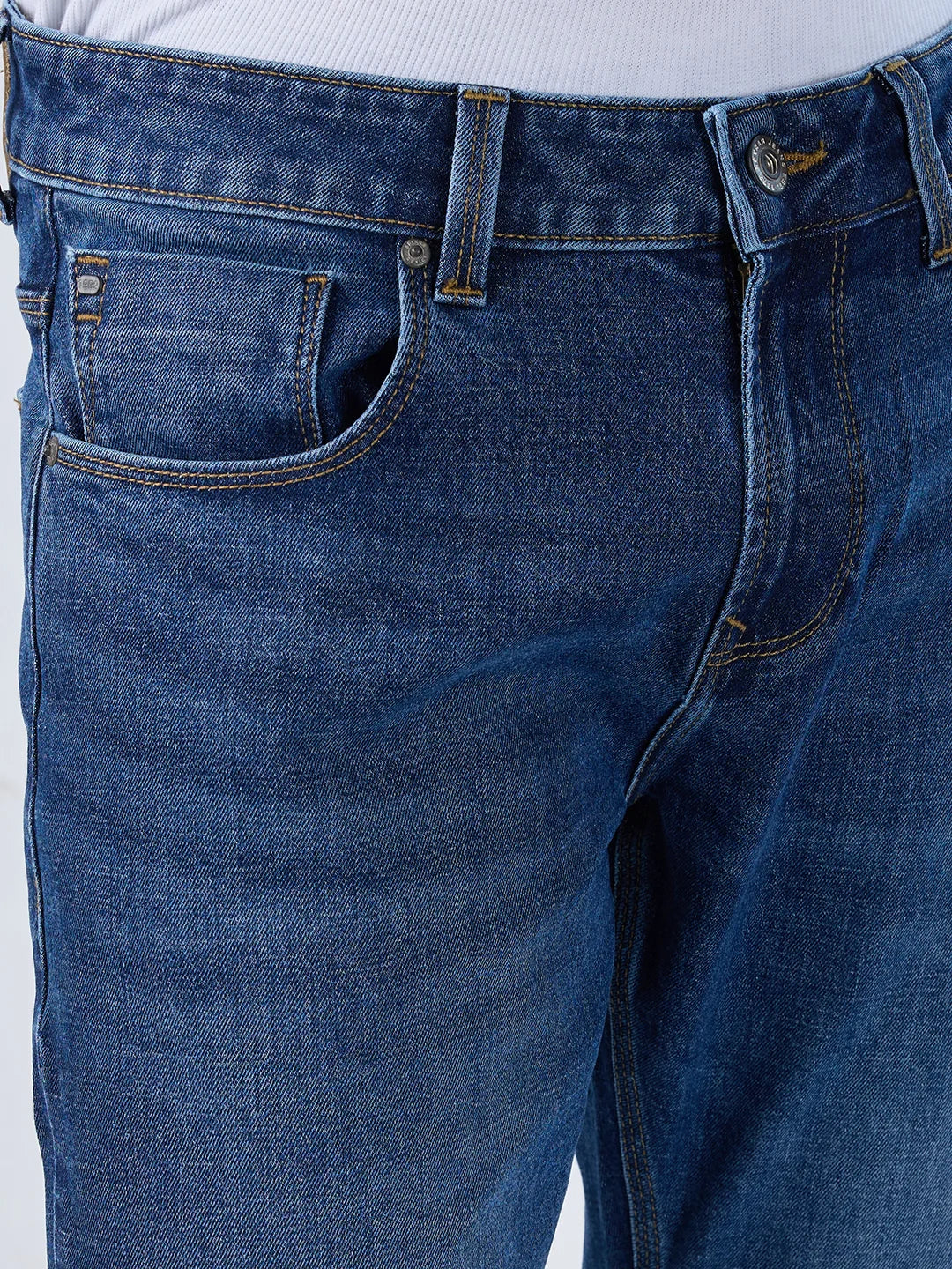 Men Jeans Slim Fit Mid Blue Mid Rise