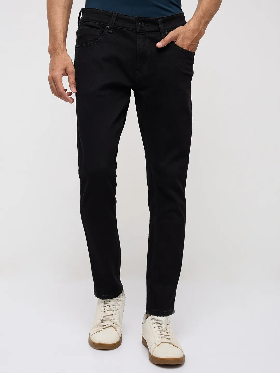 Men Kano Jeans Slim Fit Black Mid Rise