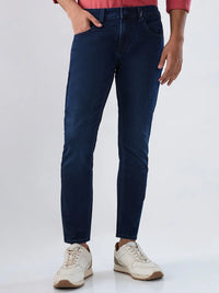 Men Jeans Slim Fit Dark Blue Mid Rise