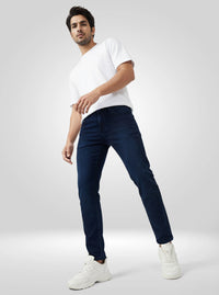 Men Jeans Slim Fit Dark Blue Mid Rise