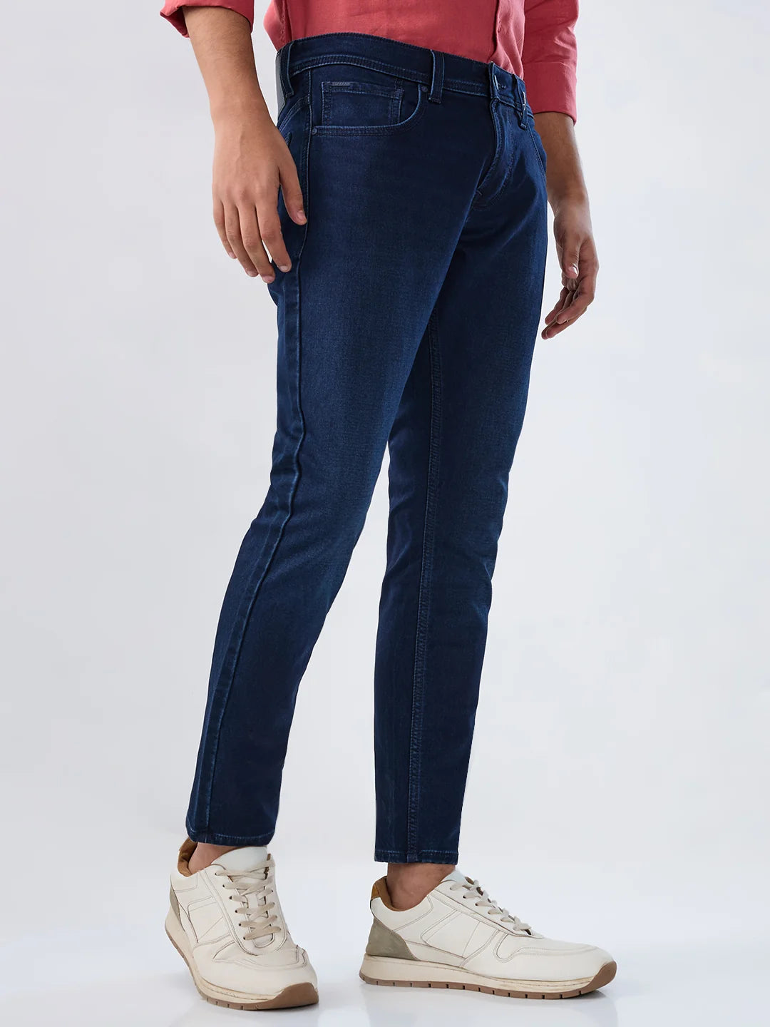 Men Jeans Slim Fit Dark Blue Mid Rise