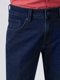 Men Jeans Slim Fit Dark Blue Mid Rise