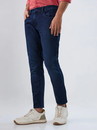 Men Jeans Slim Fit Dark Blue Mid Rise