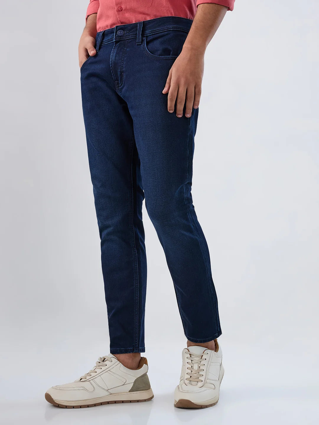 Men Jeans Slim Fit Dark Blue Mid Rise