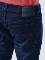 Men Jeans Slim Fit Dark Blue Mid Rise