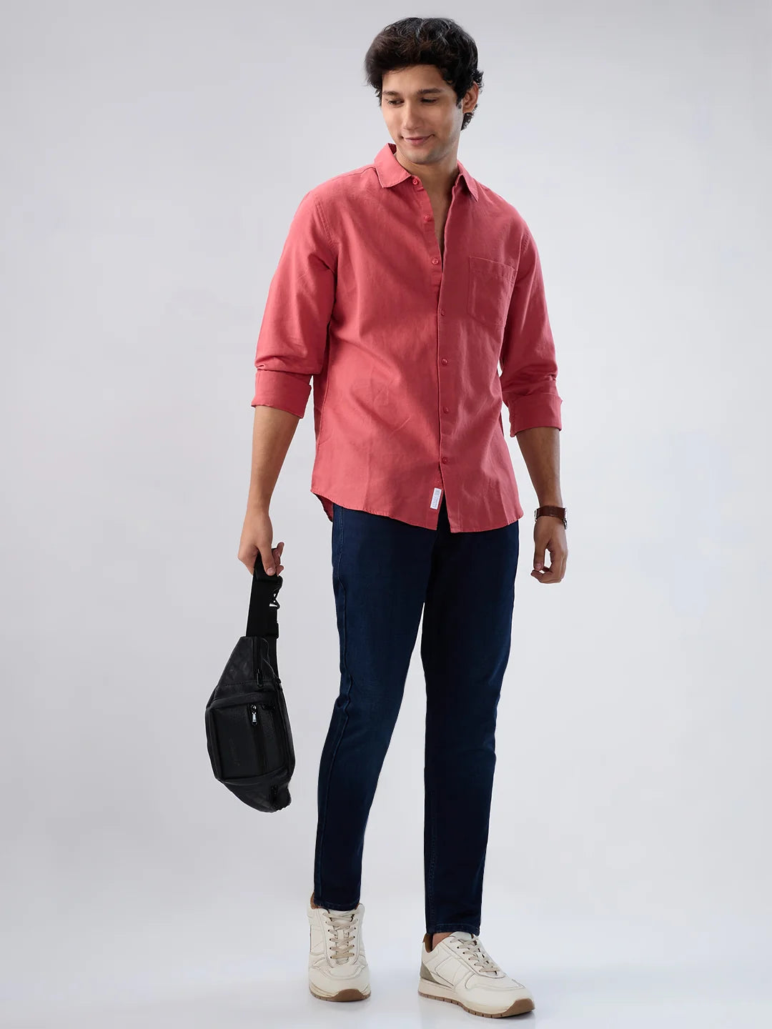 Men Jeans Slim Fit Dark Blue Mid Rise