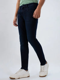 Men Jeans Slim Fit Dark Blue Mid Rise