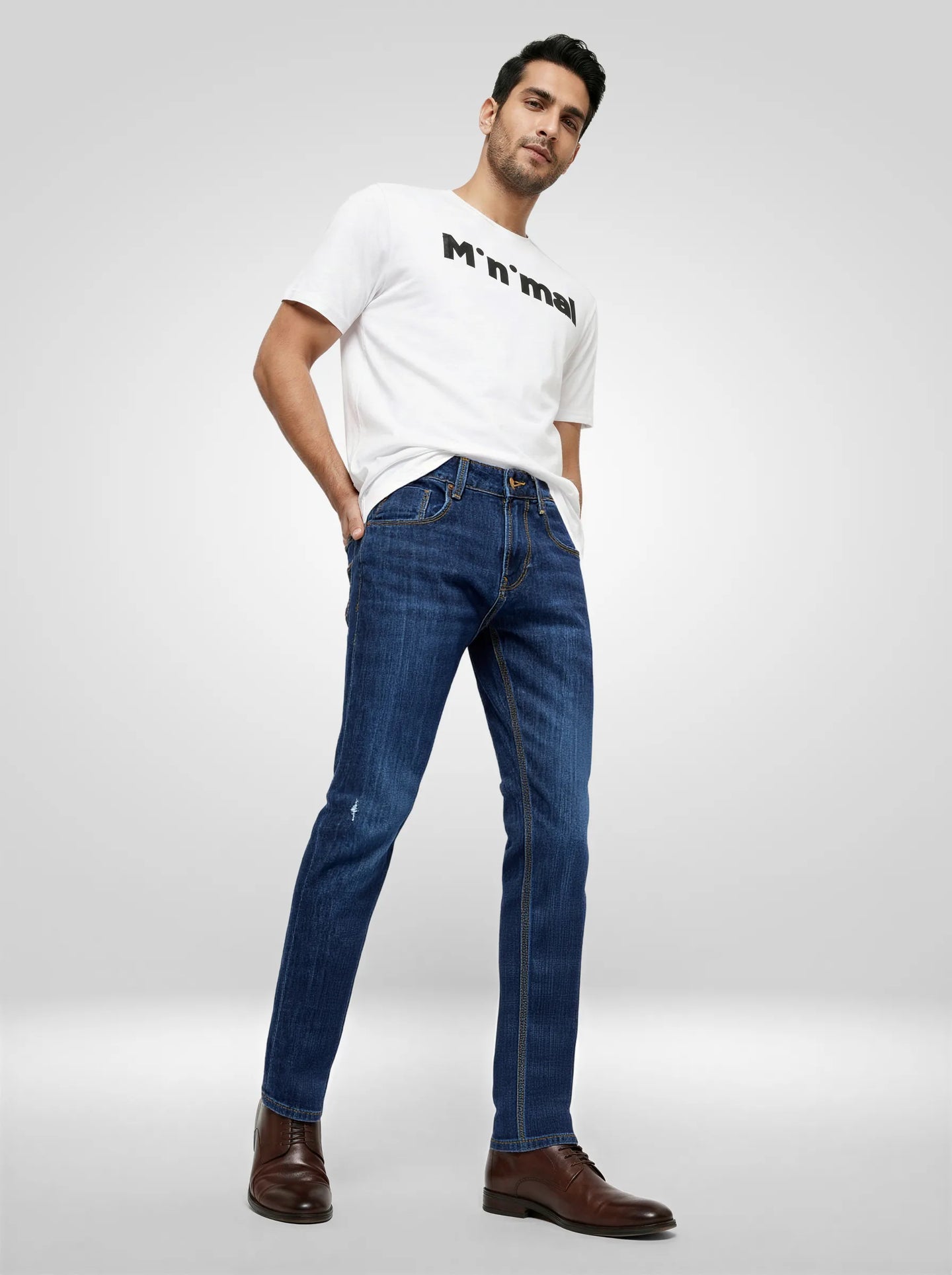 Men Kano Jeans Slim Fit Dark Blue Mid Rise