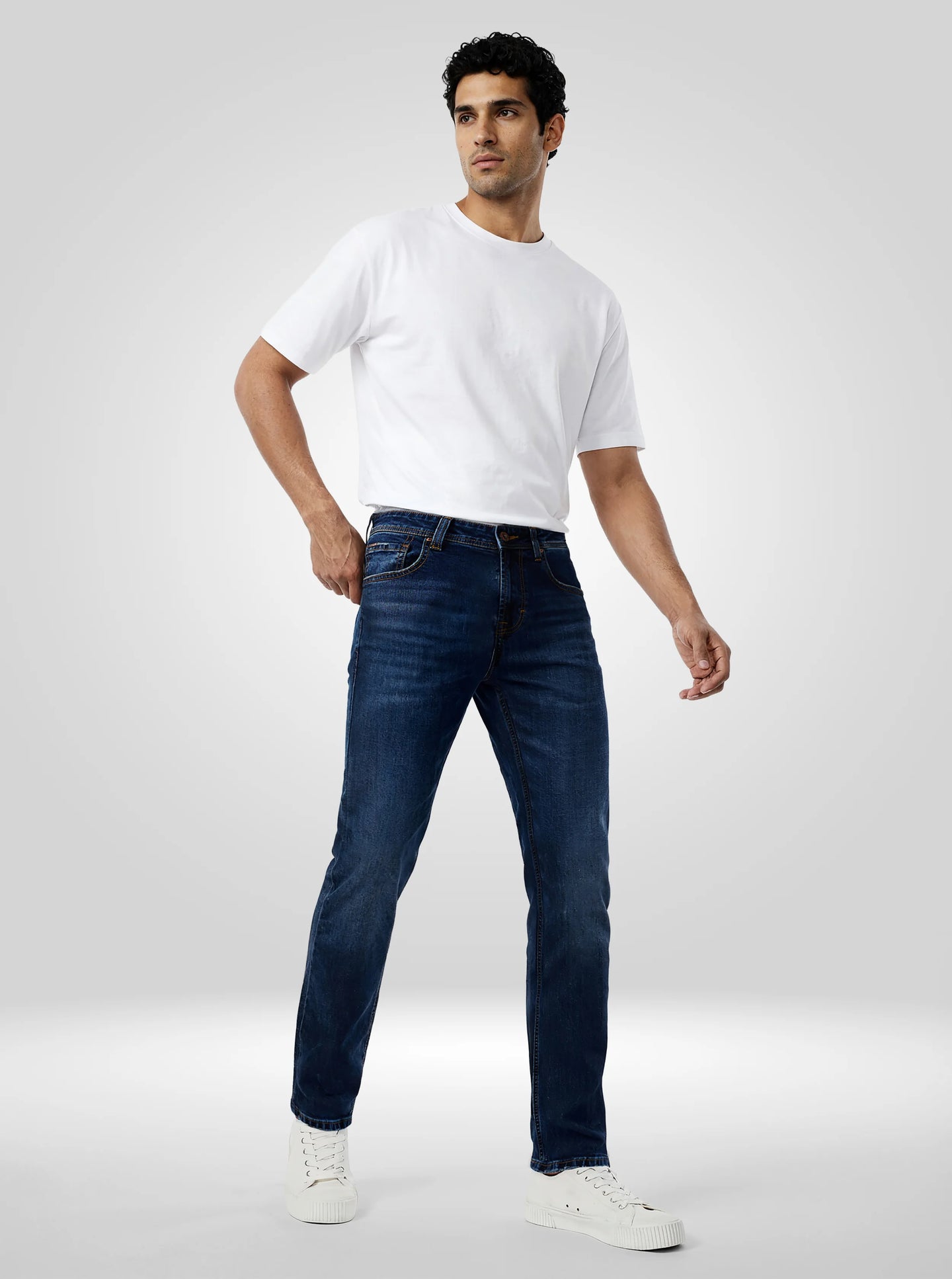 Men Jeans Slim Fit Dark Blue Mid Rise