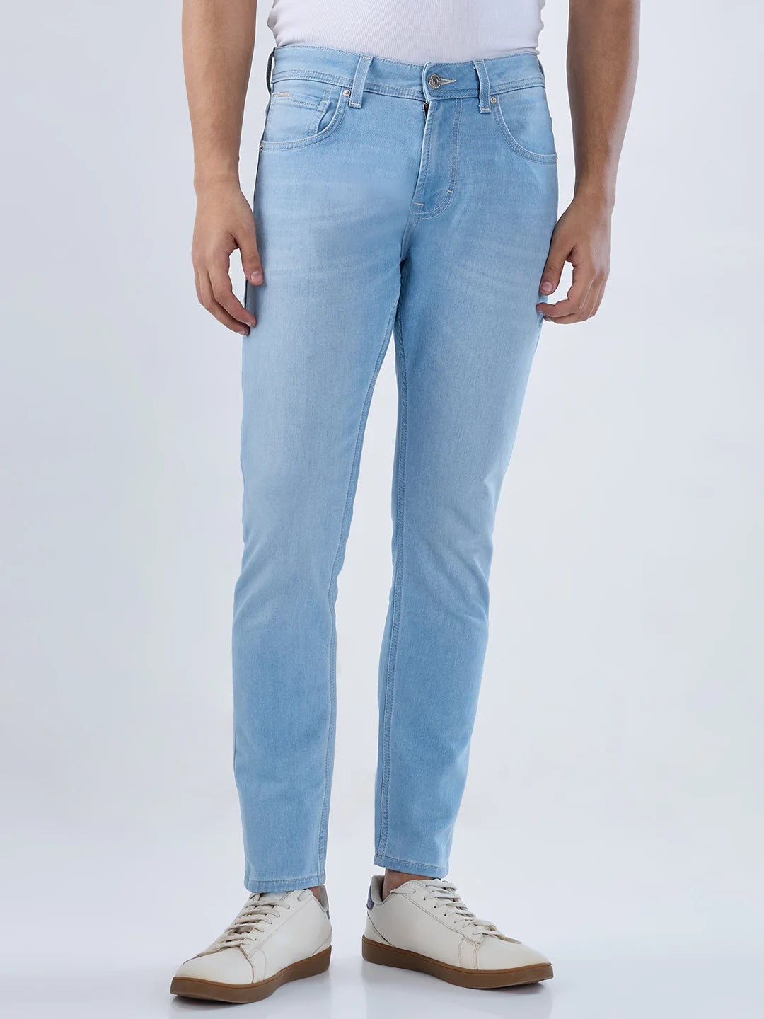 Men Jeans Slim Fit Ice Blue Mid Rise