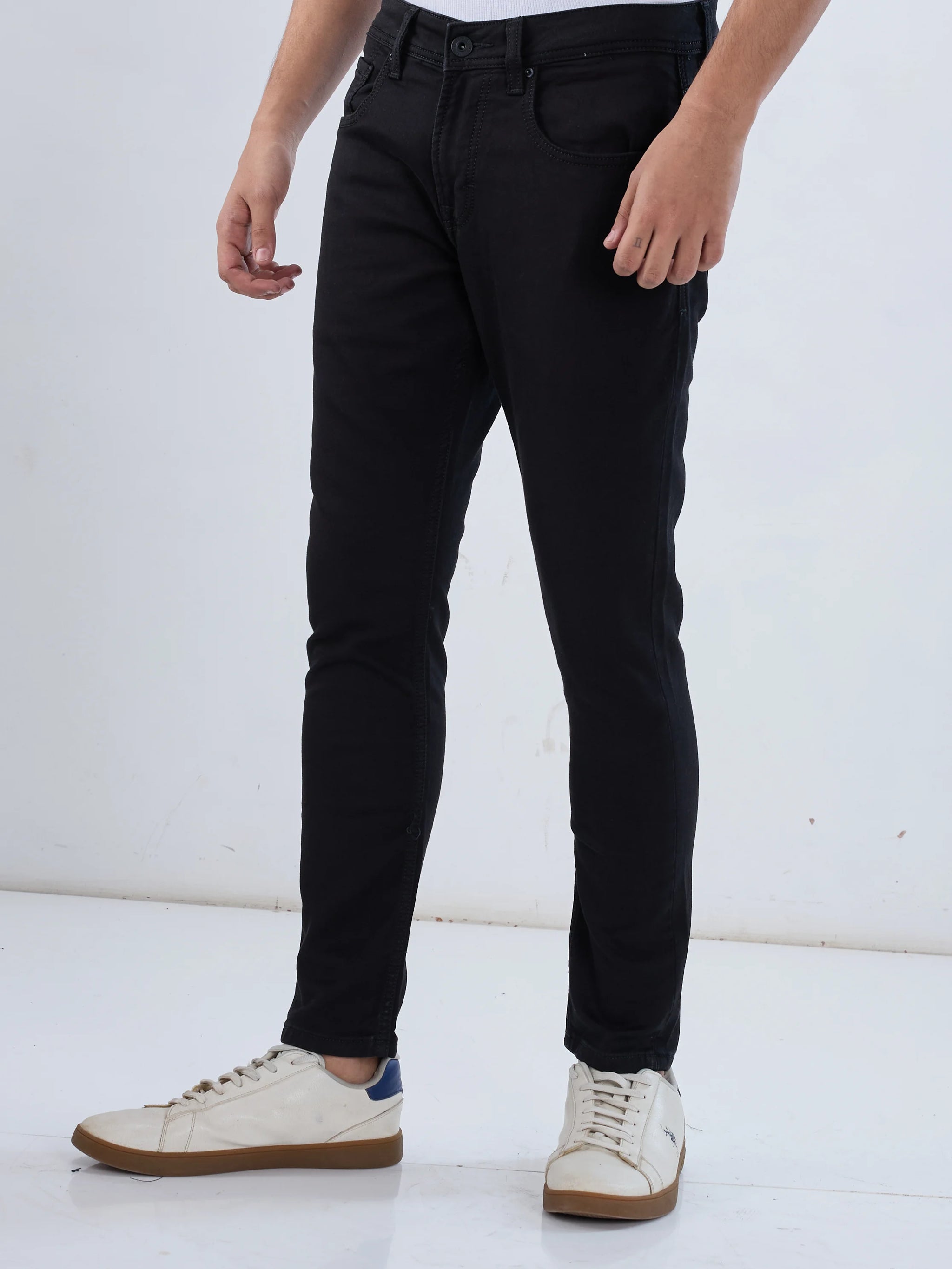 Men Kano Jeans Slim Fit Black Mid Rise