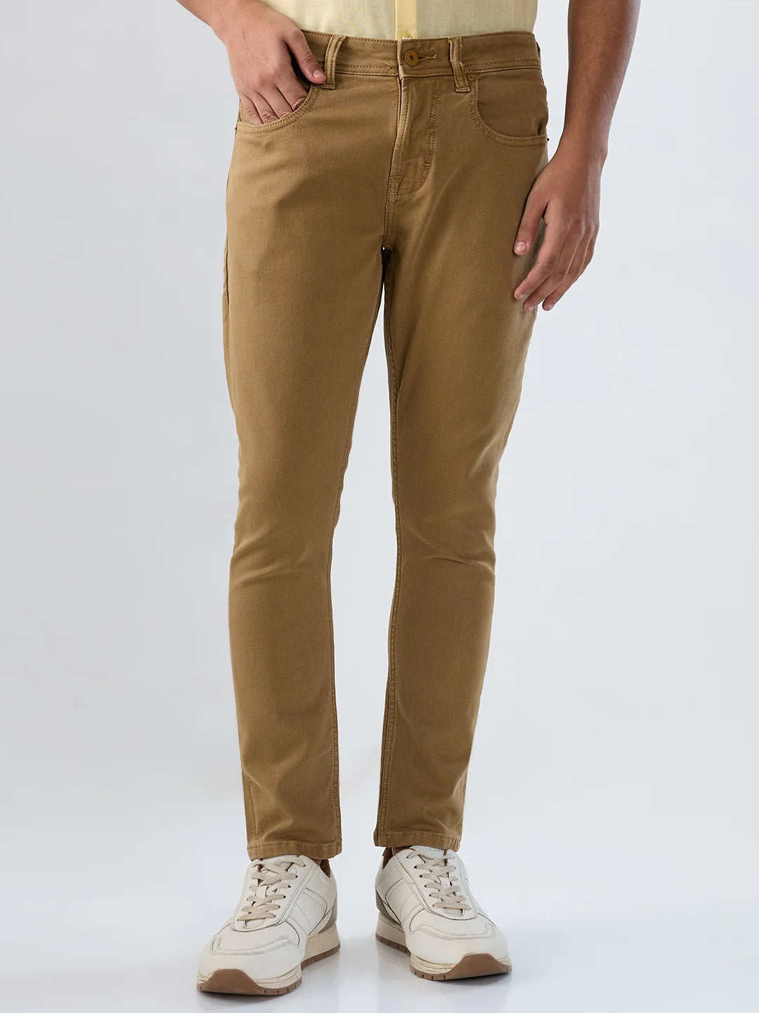 Men Jeans Slim Fit Khaki Mid Rise