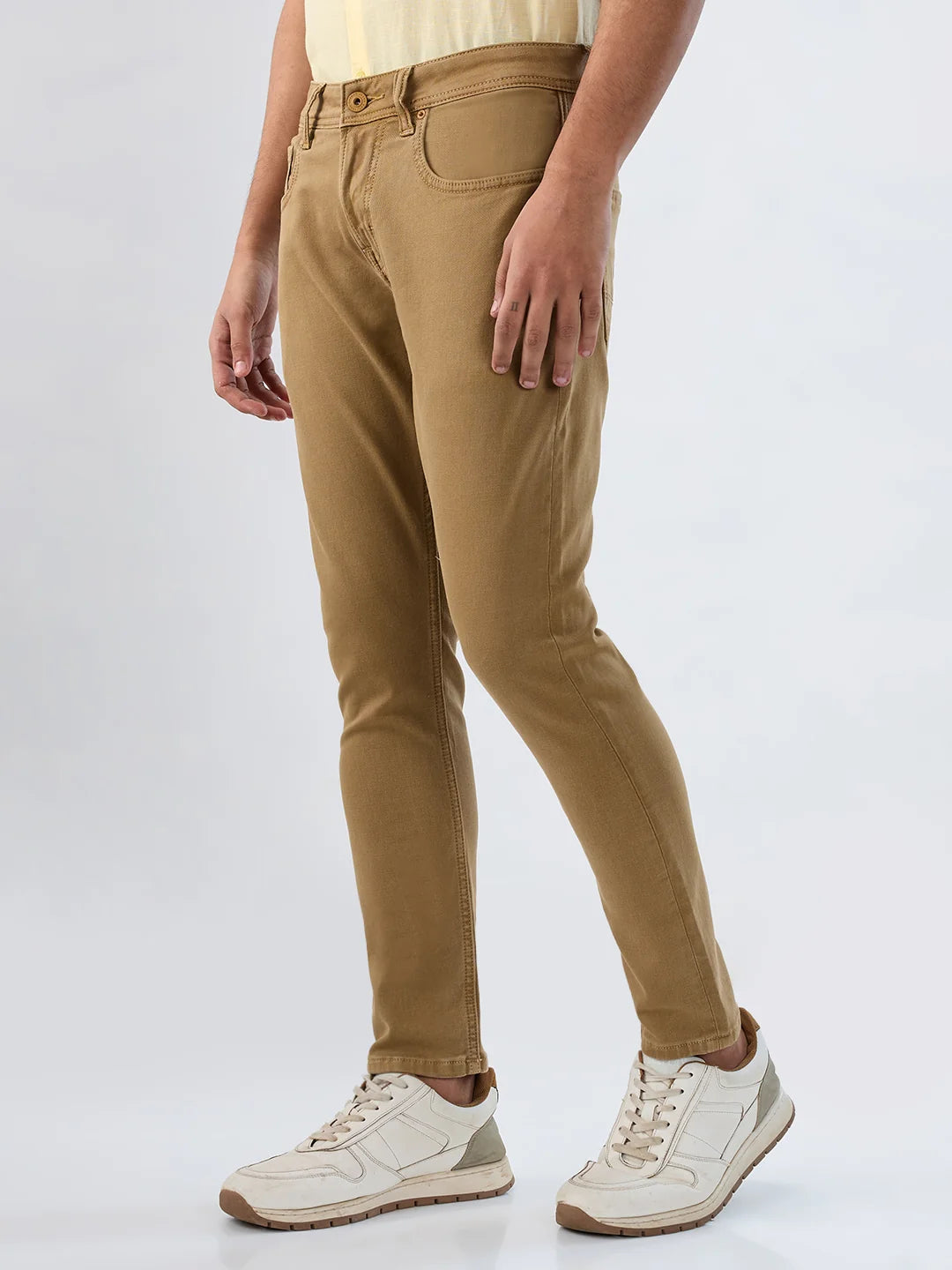 Men Kano Jeans Slim Fit Khaki Mid Rise