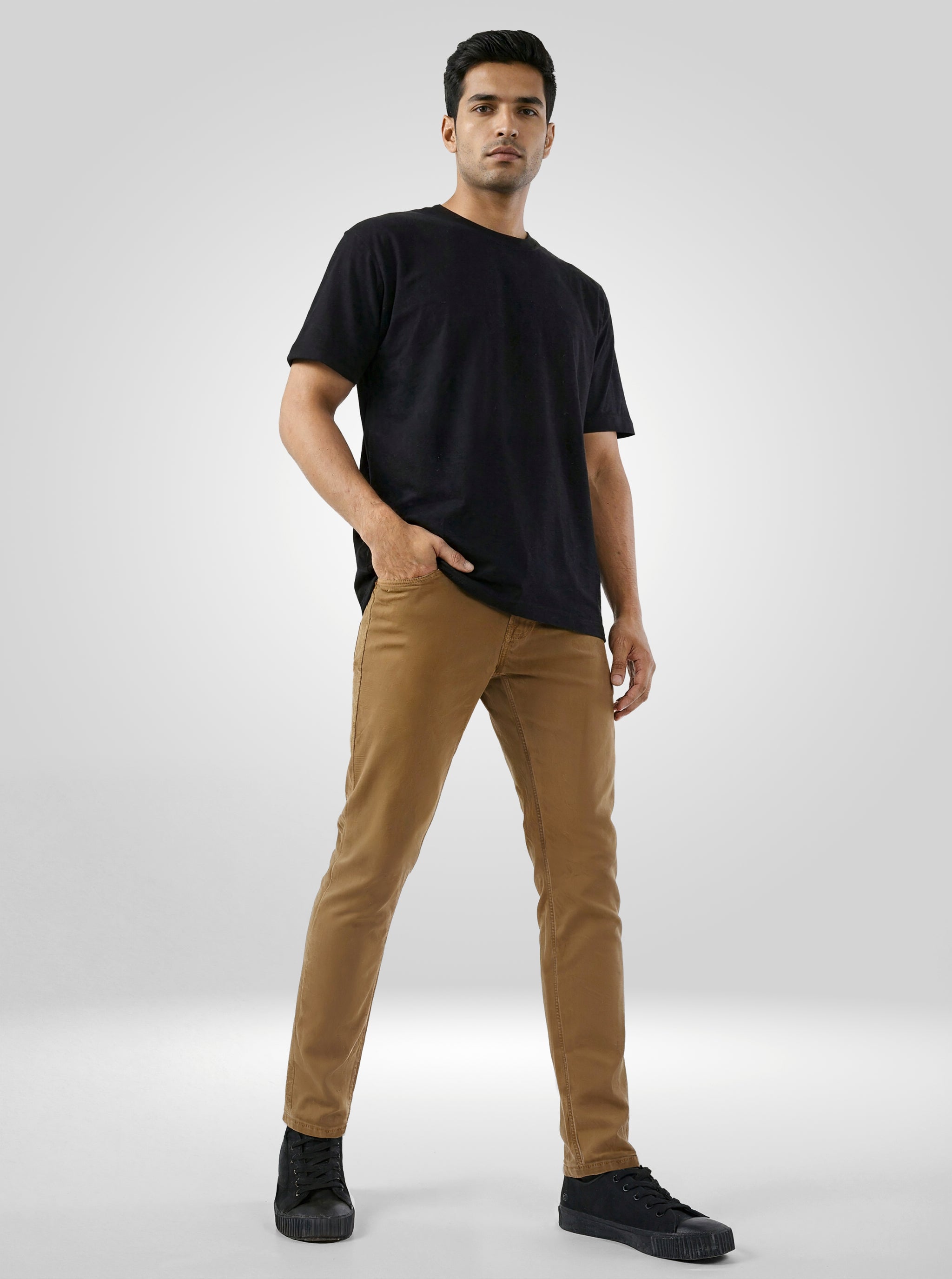 Men Kano Jeans Slim Fit Khaki Mid Rise