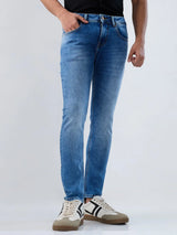 Men Jeans Slim Fit Light Blue Mid Rise