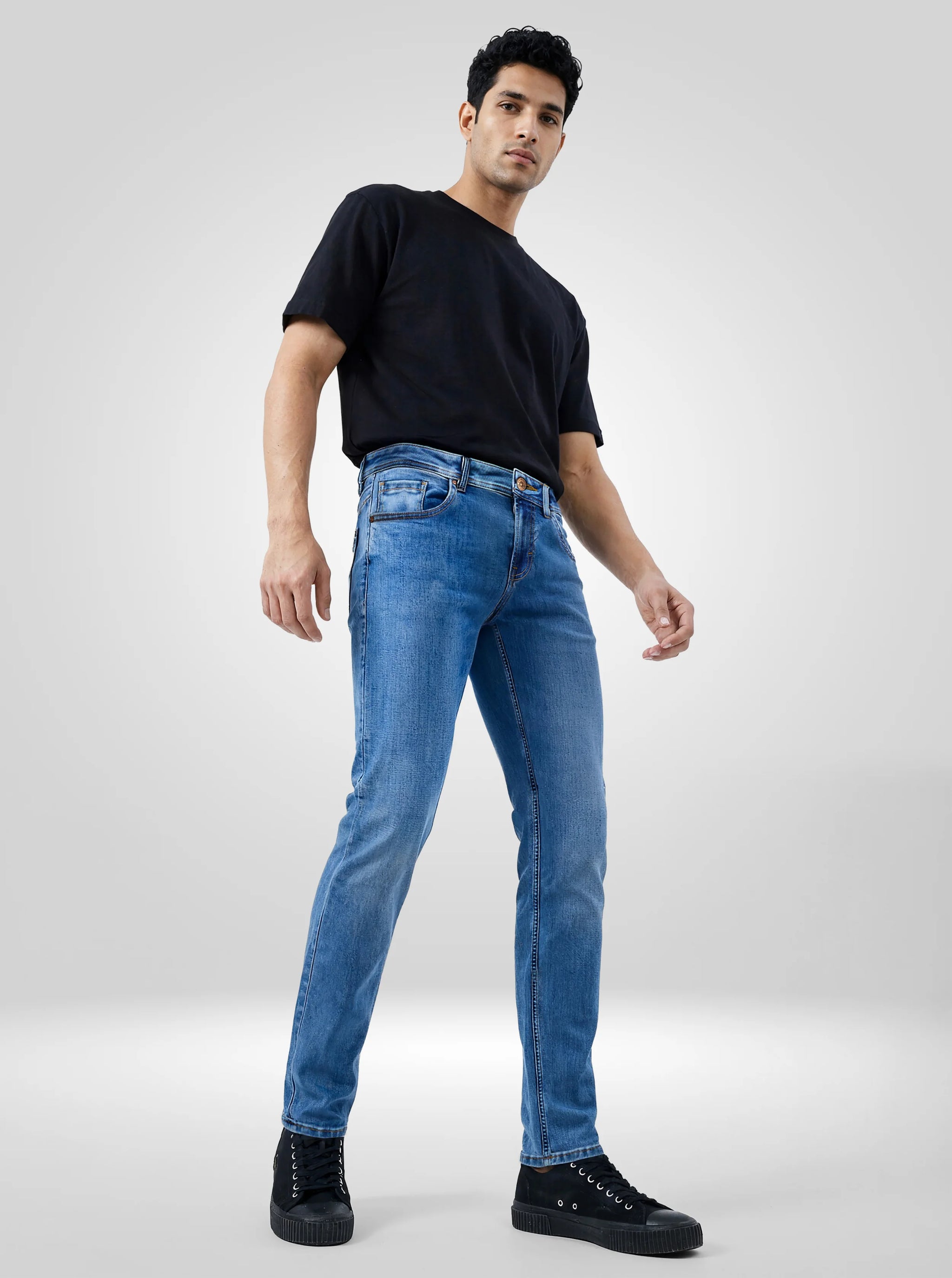 Men Jeans Slim Fit Light Blue Mid Rise