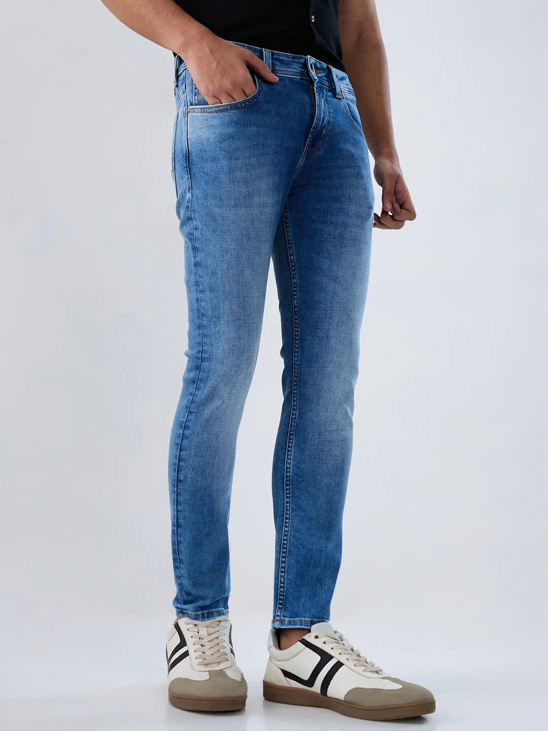 Men Jeans Slim Fit Light Blue Mid Rise