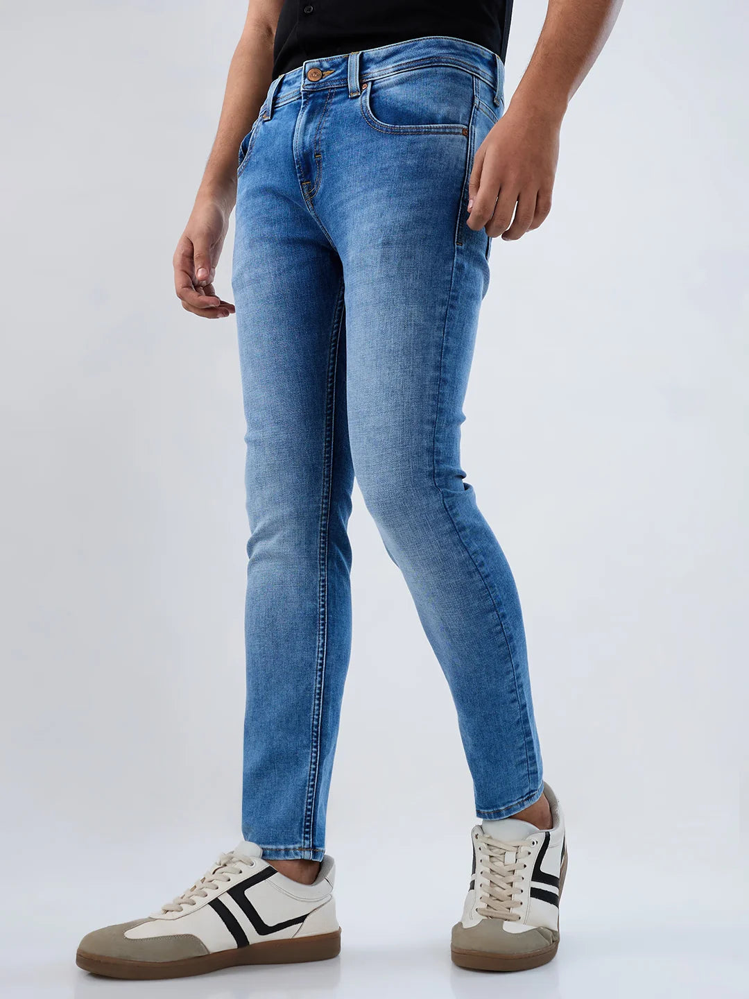 Men Jeans Slim Fit Light Blue Mid Rise