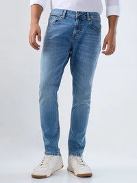 Men Jeans Slim Fit Light Blue Mid Rise