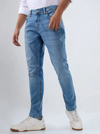 Men Jeans Slim Fit Light Blue Mid Rise