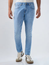 Men Jeans Slim Fit Light Blue Mid Rise