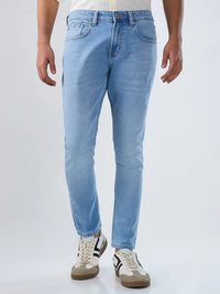 Men Jeans Slim Fit Light Blue Mid Rise