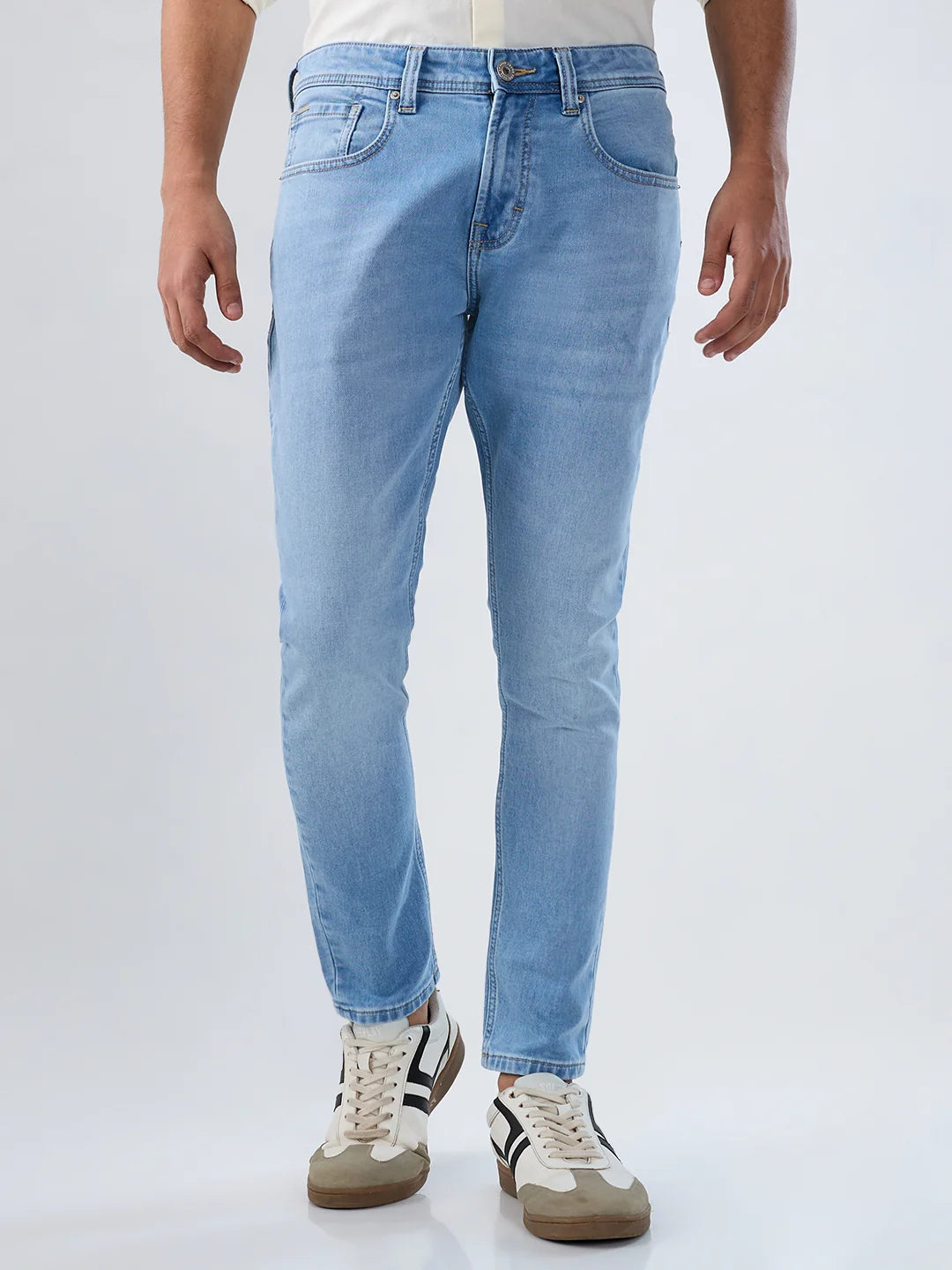 Men Jeans Slim Fit Light Blue Mid Rise