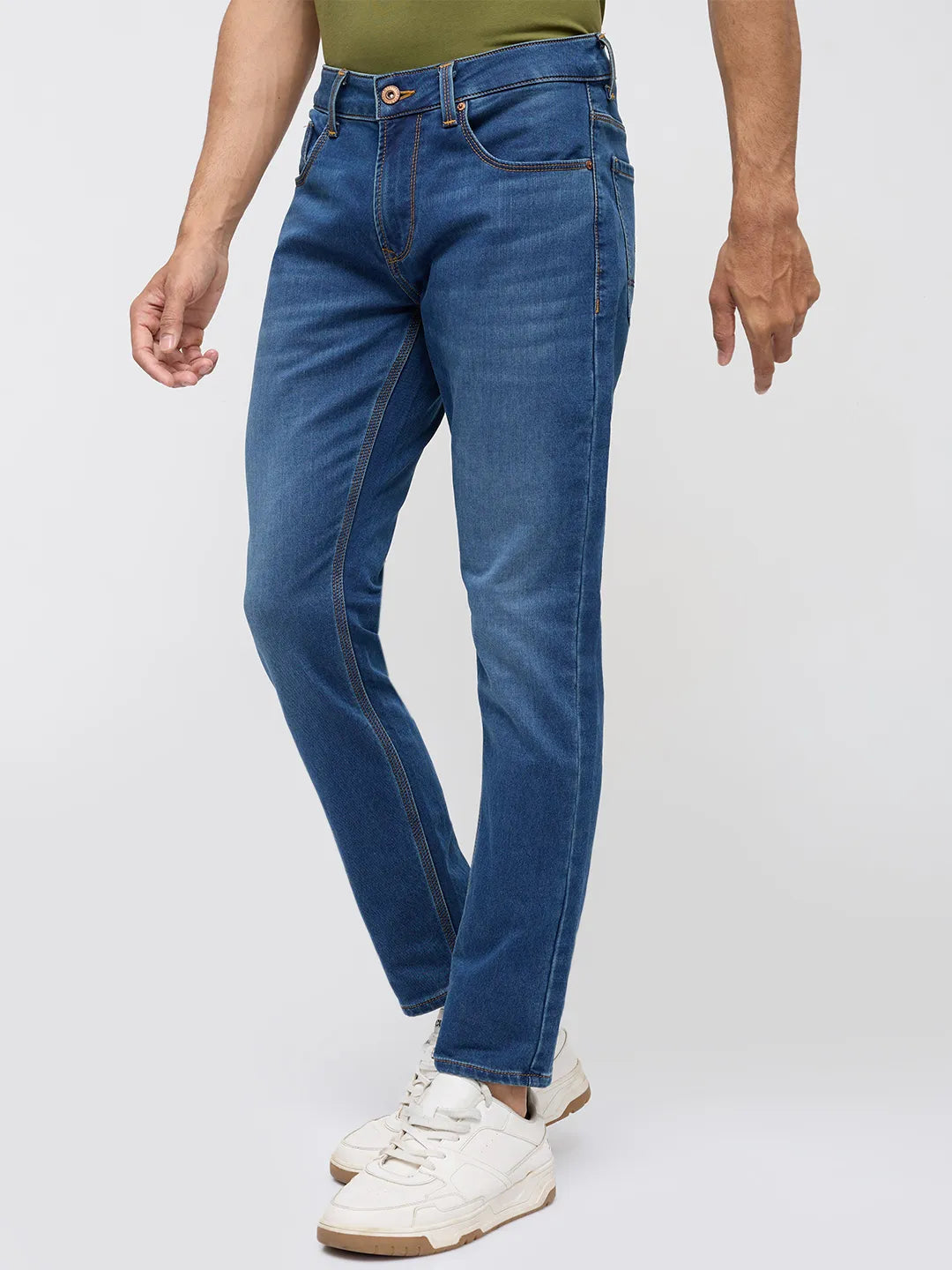 Men Kano Jeans Slim Fit Mid Blue Mid Rise