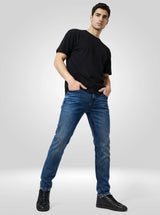 Men Jeans Slim Fit Mid Blue Mid Rise