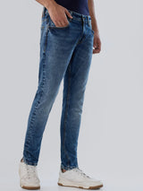 Men Jeans Slim Fit Mid Blue Mid Rise