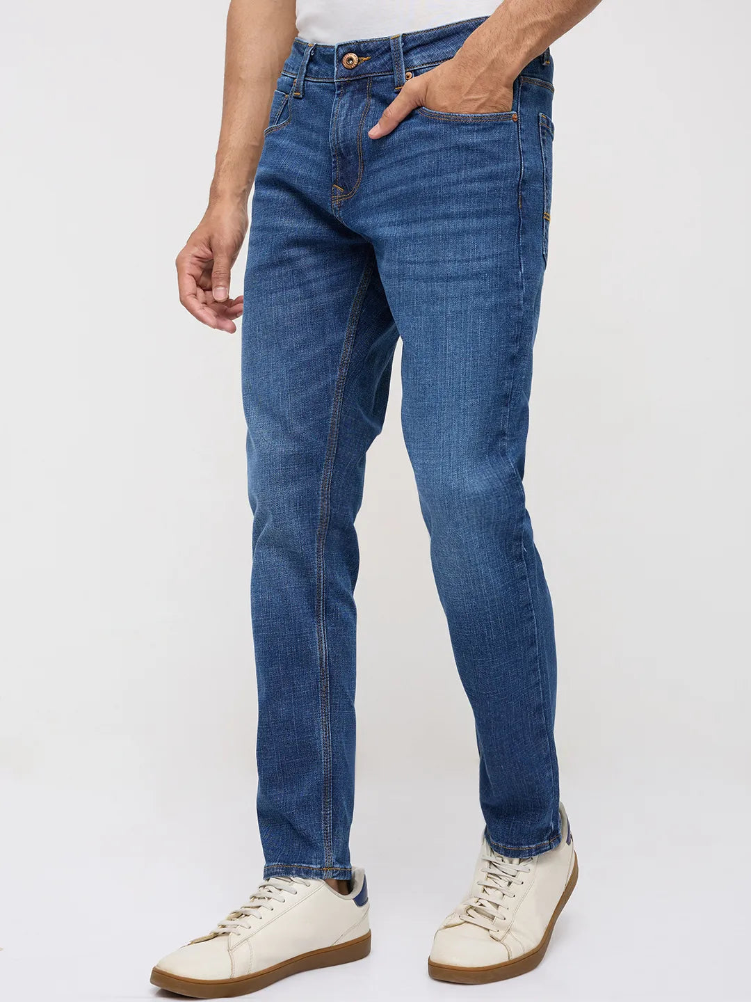 Men Kano Jeans Slim Fit Mid Blue Mid Rise
