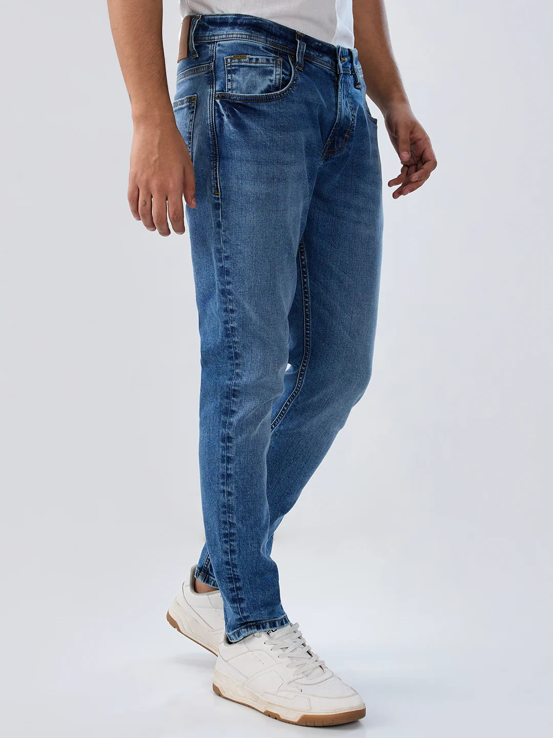 Men Jeans Slim Fit Mid Blue Mid Rise