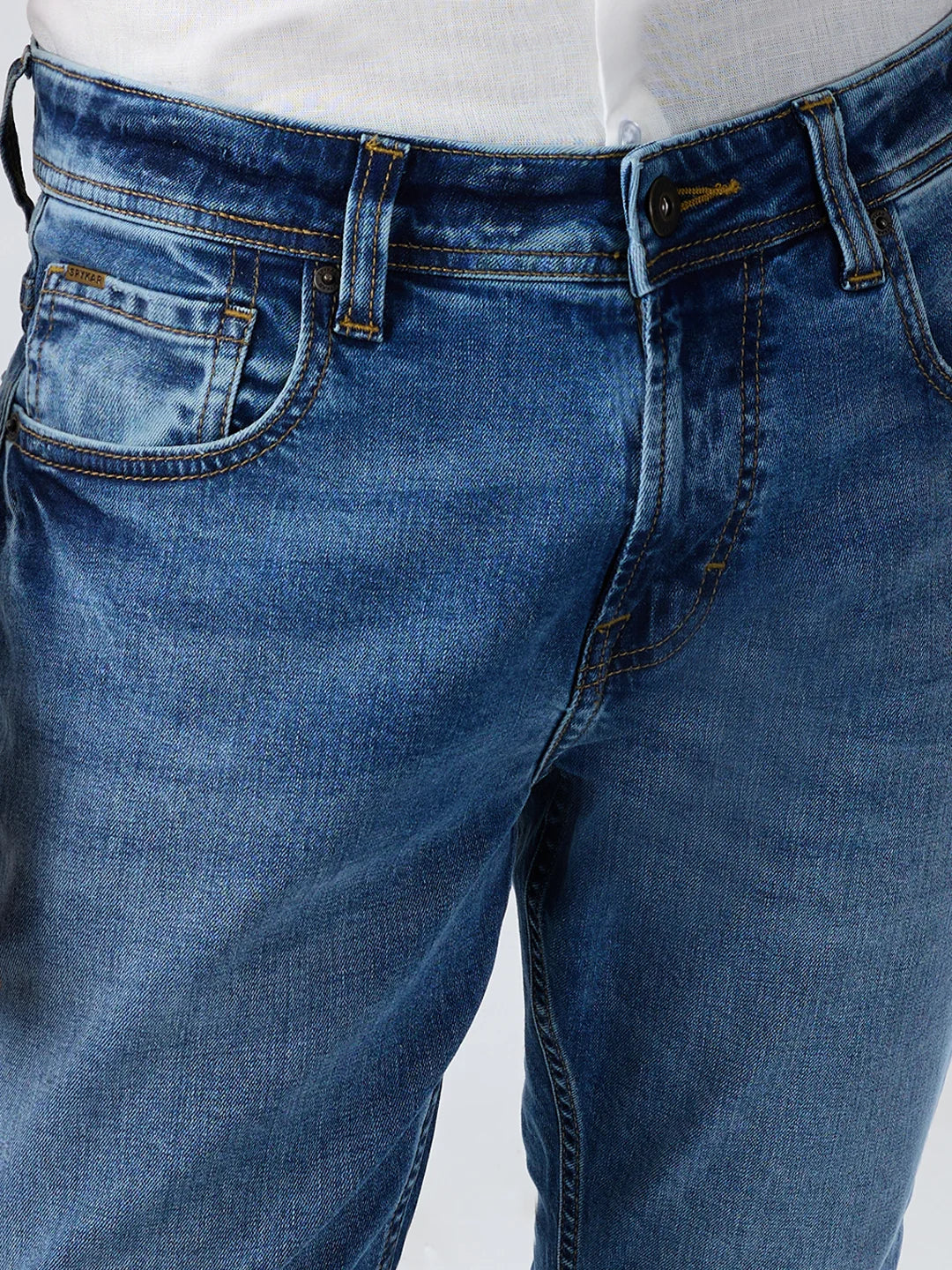 Men Jeans Slim Fit Mid Blue Mid Rise