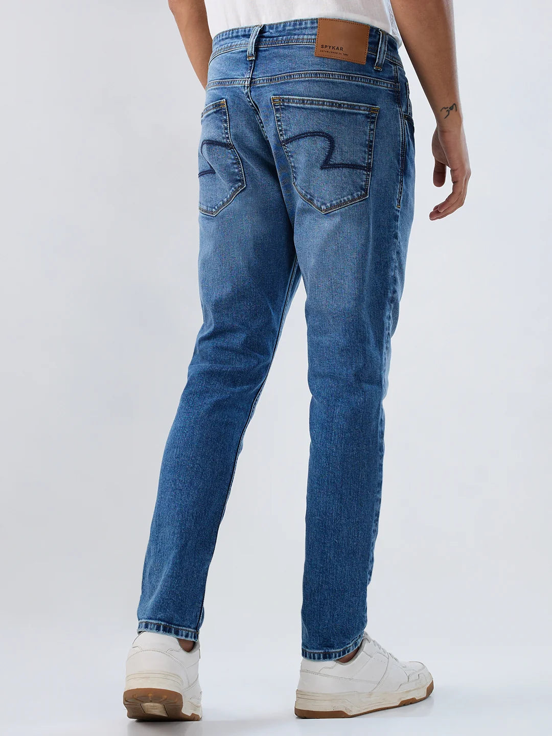 Men Jeans Slim Fit Mid Blue Mid Rise