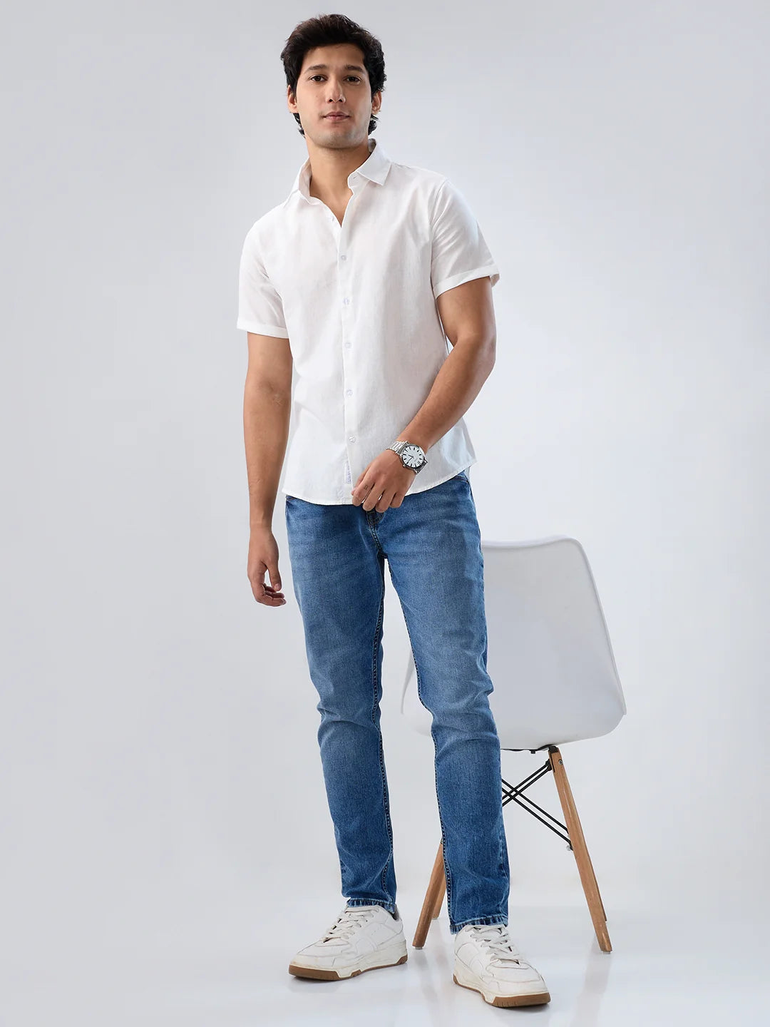 Men Jeans Slim Fit Mid Blue Mid Rise