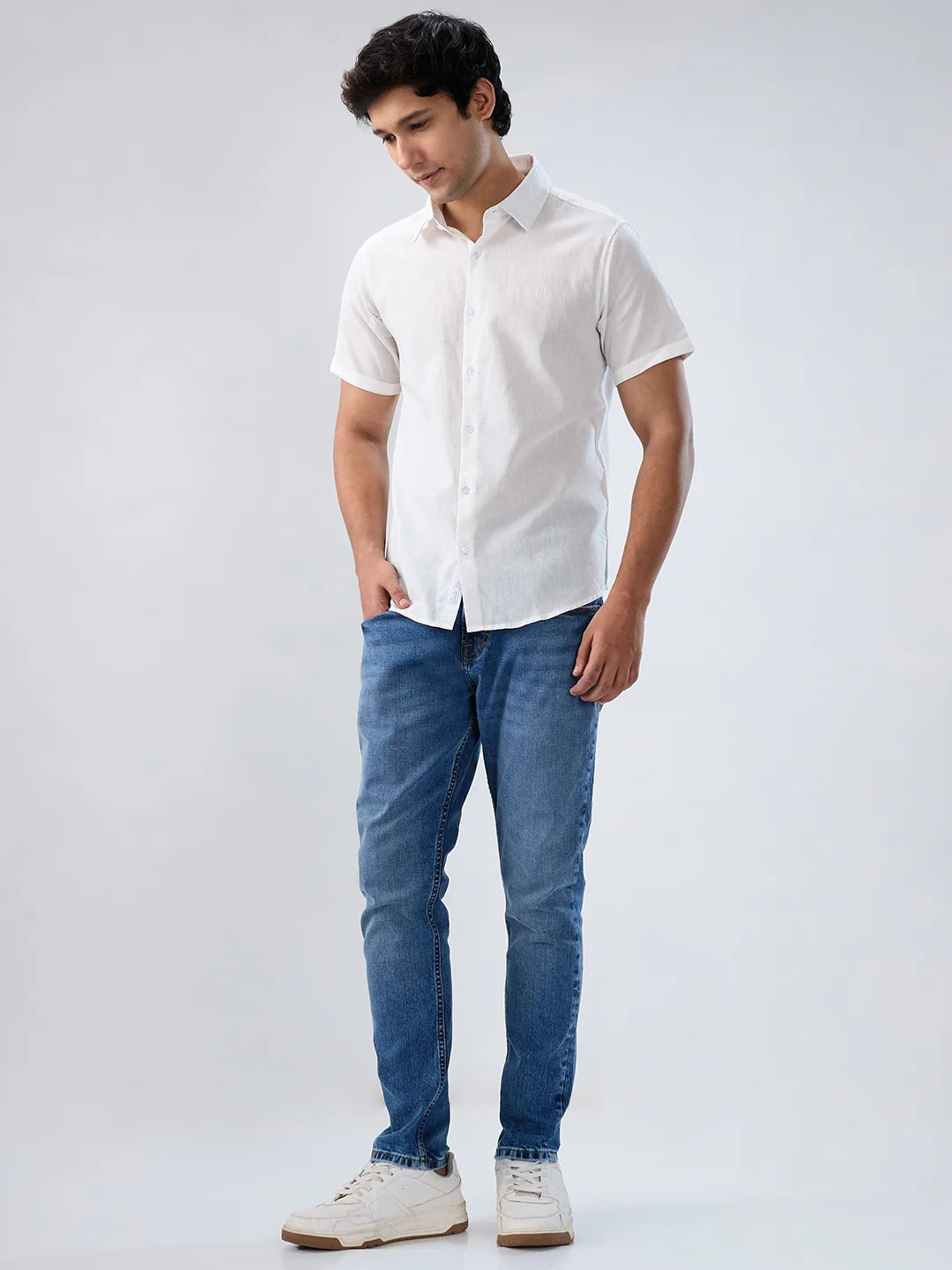 Men Jeans Slim Fit Mid Blue Mid Rise