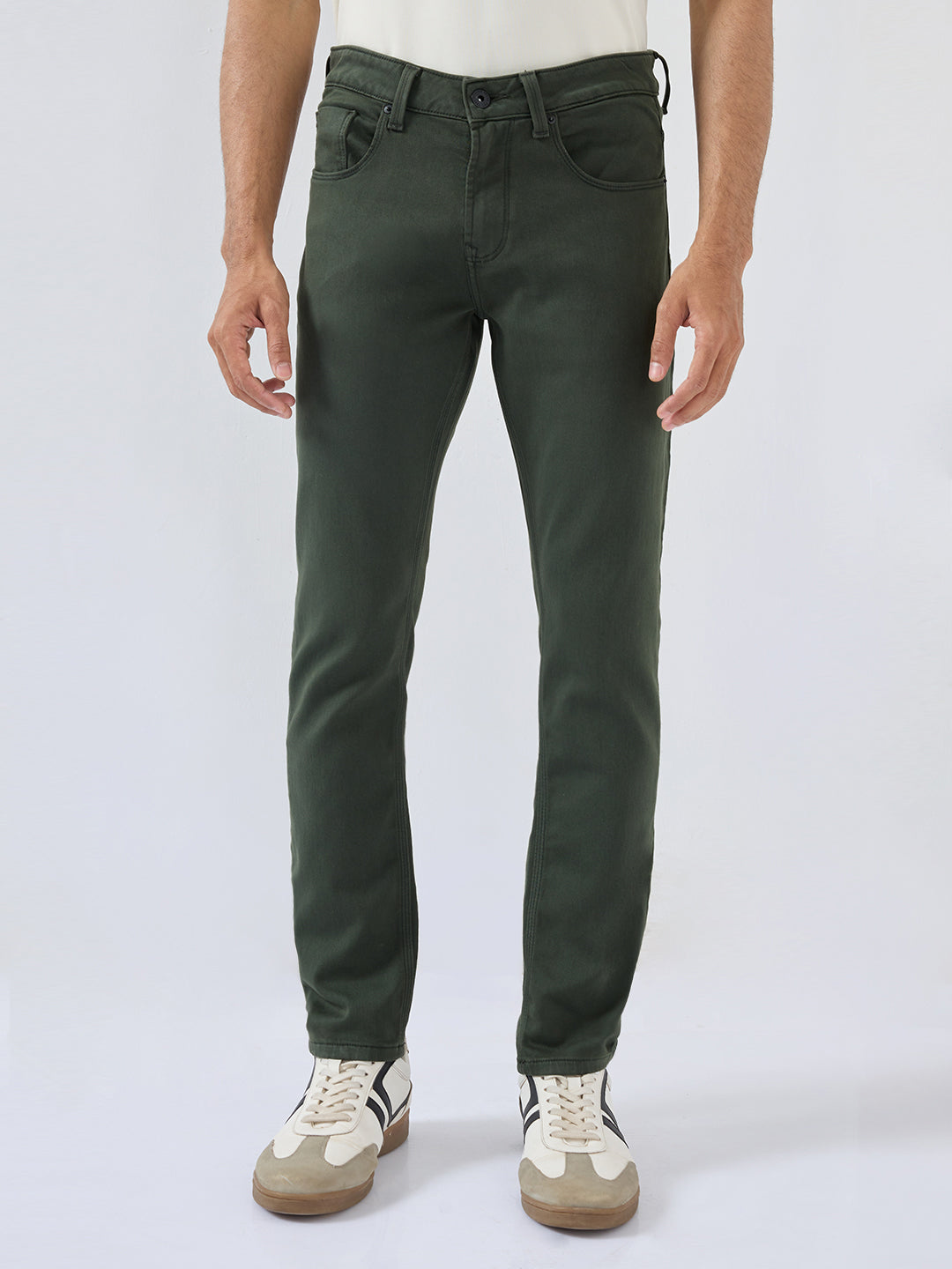 Men Kano Jeans Slim Fit Green Mid Rise
