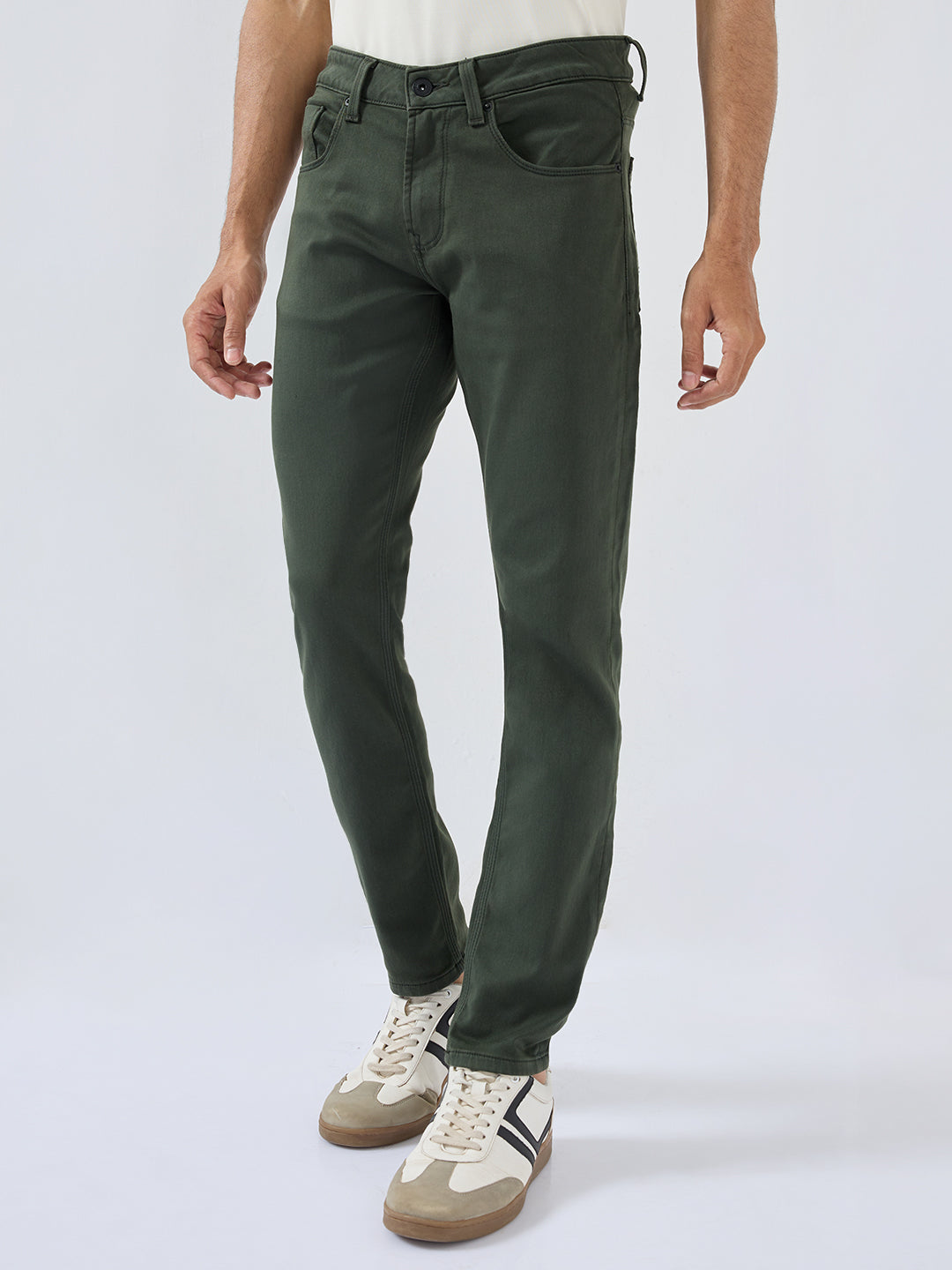 Men Kano Jeans Slim Fit Green Mid Rise