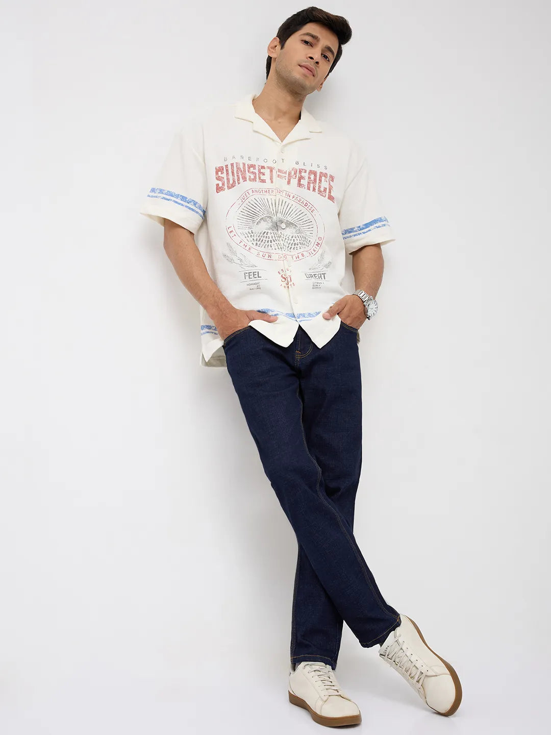 Men Kano Jeans Slim Fit Blue Mid Rise