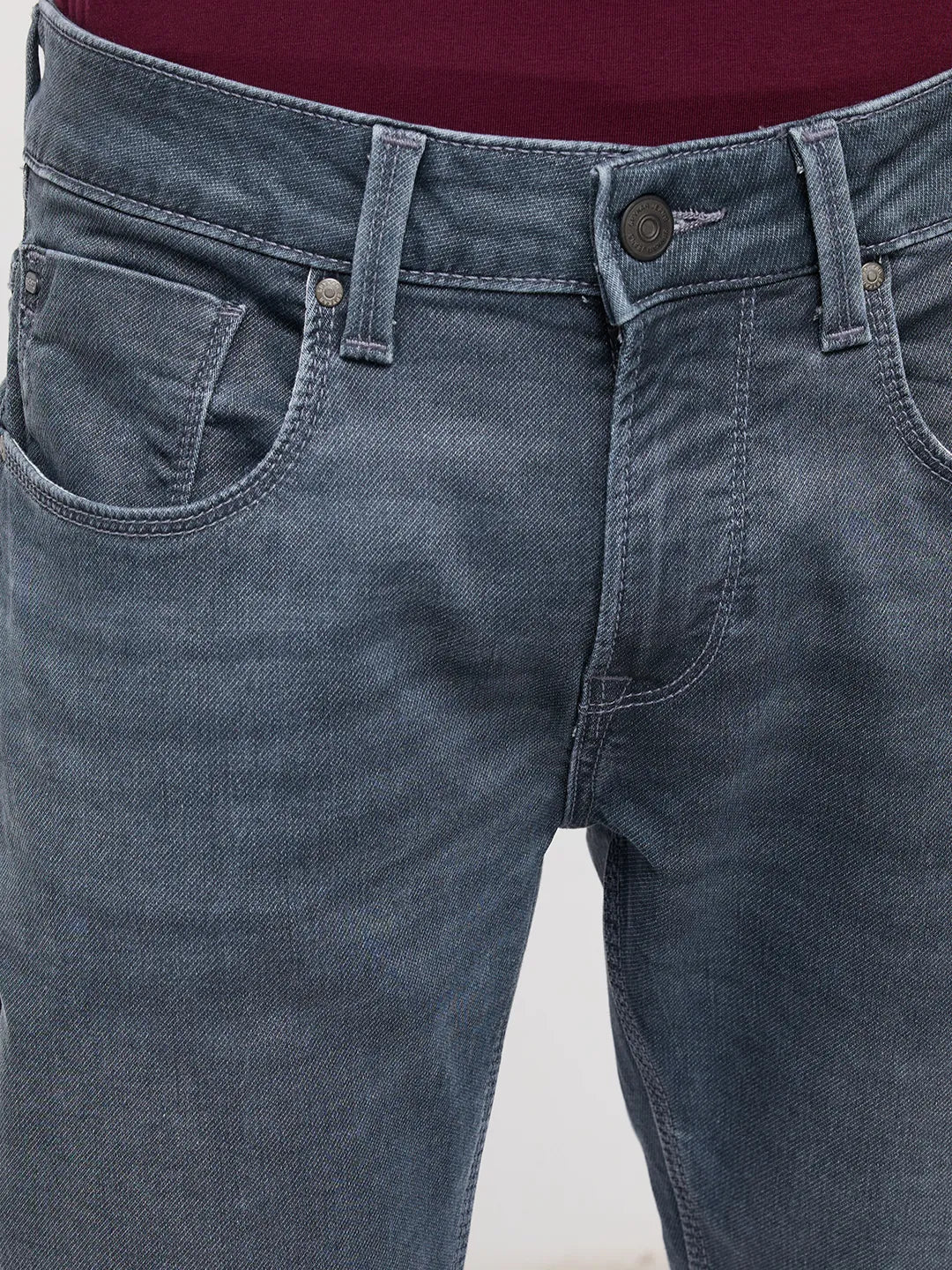 Men Kano Jeans Slim Fit Grey Mid Rise