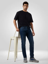 Men Jeans Slim Fit Vintage Blue Mid Rise