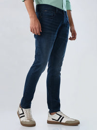 Men Jeans Slim Fit Vintage Blue Mid Rise