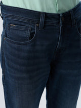 Men Jeans Slim Fit Vintage Blue Mid Rise