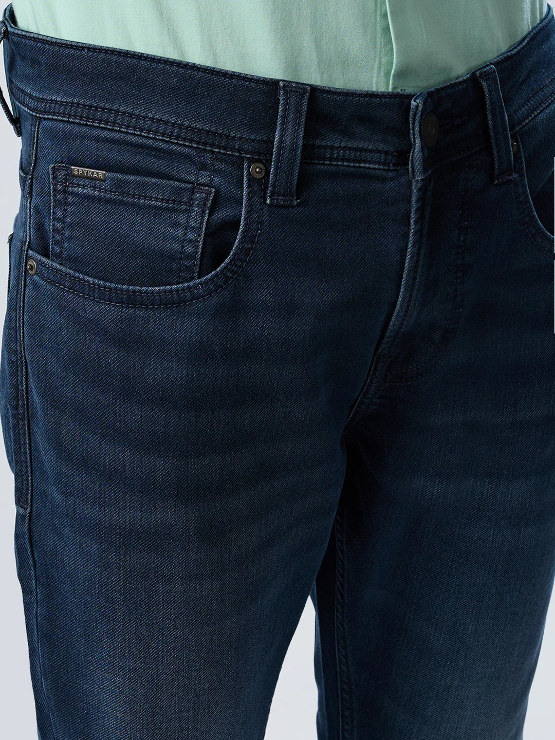 Men Jeans Slim Fit Vintage Blue Mid Rise