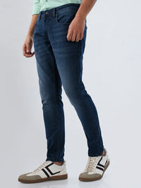 Men Jeans Slim Fit Vintage Blue Mid Rise
