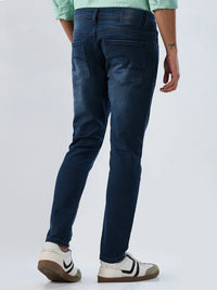 Men Jeans Slim Fit Vintage Blue Mid Rise