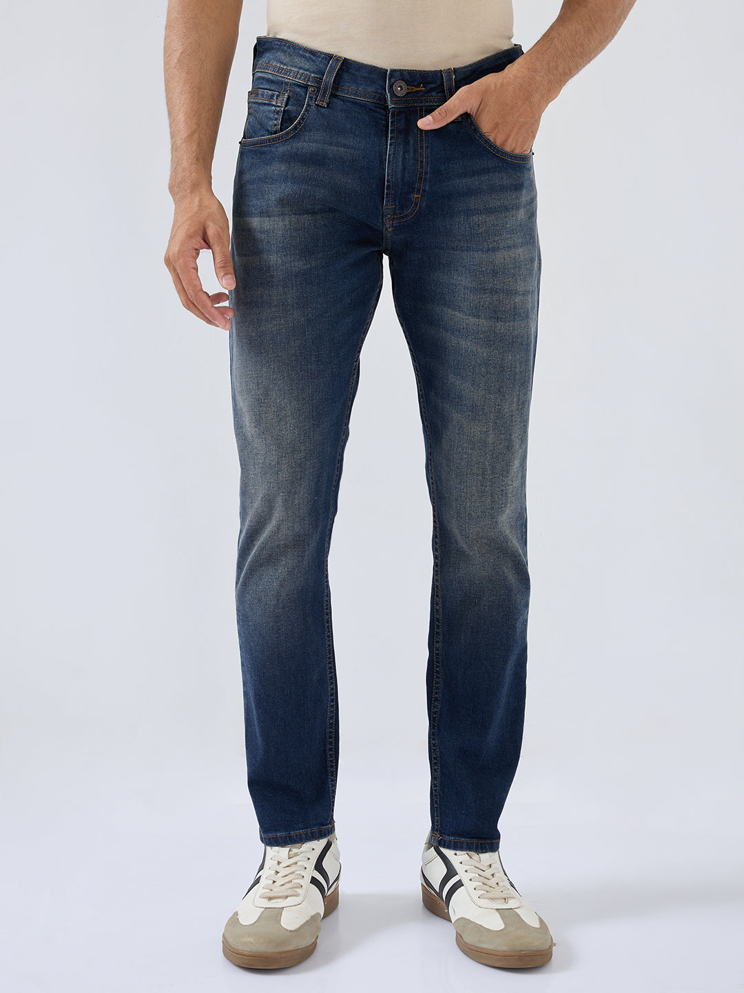Men Kano Jeans Slim Fit Vintage Blue Mid Rise