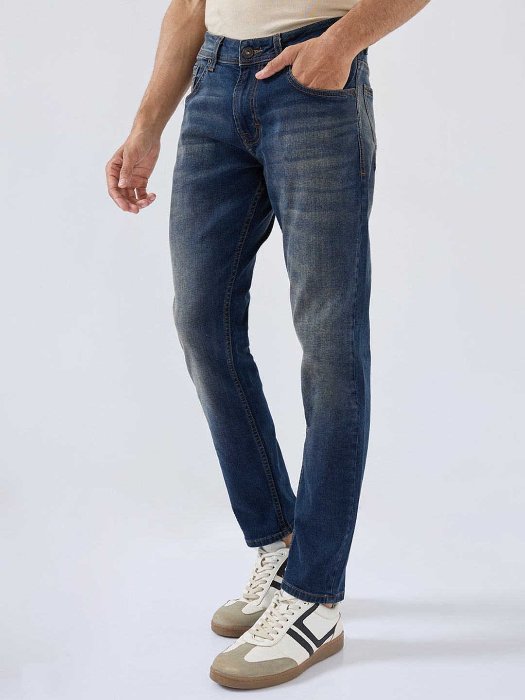 Men Kano Jeans Slim Fit Vintage Blue Mid Rise