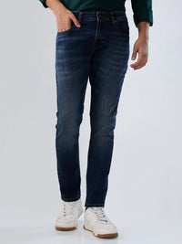 Men Jeans Slim Fit Vintage Blue Mid Rise