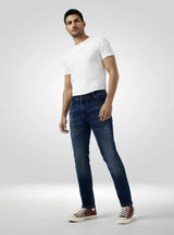 Men Jeans Slim Fit Vintage Blue Mid Rise